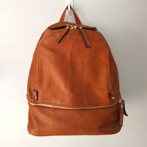 Jen&Co Blake Backpack w/ 3 Zip Compartments Camel Vegan Leather Backpack